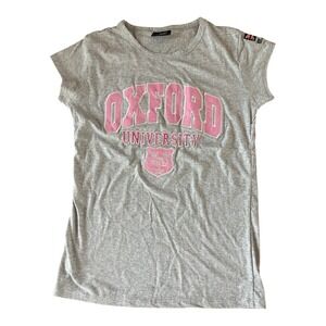 Oxford University Crest‎ Logo T-shirt Women's  Large Gray Cap Sleeve Official T